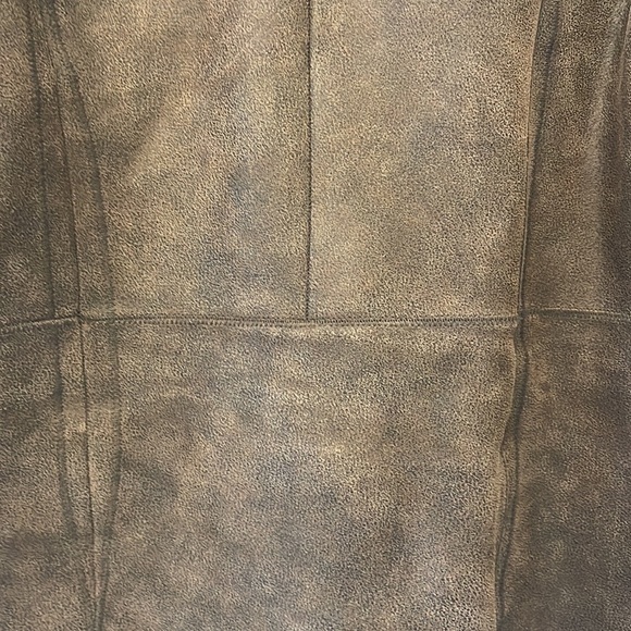 SzM Danier Brown Antiqued Leather Blazer 3 Button Barn jacket faux fur line EUC - Picture 9 of 13